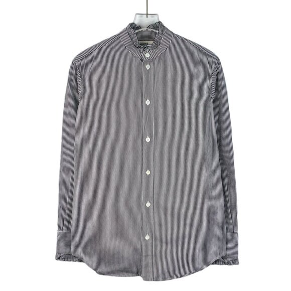 Celine Colorblock Ruffle Stripe Cotton Single-Breasted Long Sleeve Shirt - Picture 1 of 7